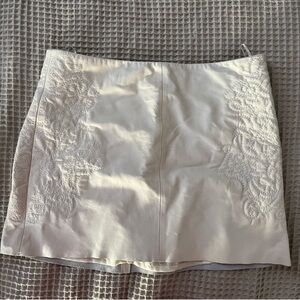 ZARA white cream leather mini skirt Embroidered